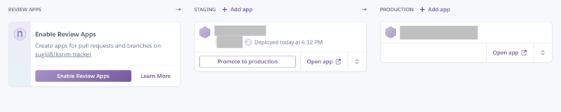 heroku pipeline console after deploy