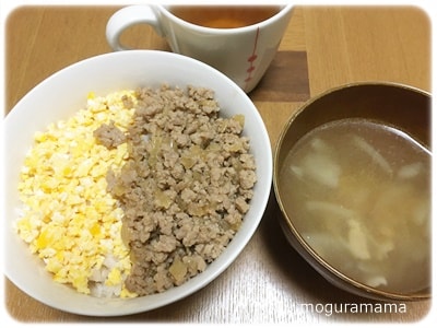 甘辛そぼろ丼、二色丼