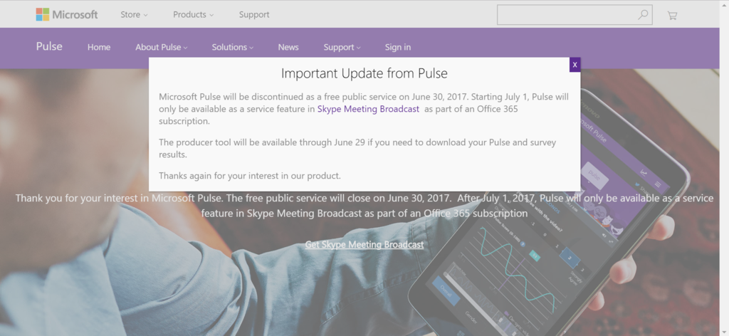 Microsoft Pulseがoffice365 Skype会議ブロードキャストで利用できるようになり一般利用が終了となりました のブログ