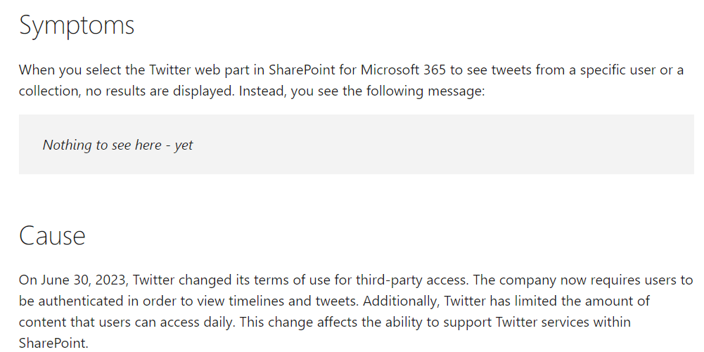 Microsoft 365 SharePoint の Twitter Web パーツが動かなくなっているので注意しましょう - （）のブログ