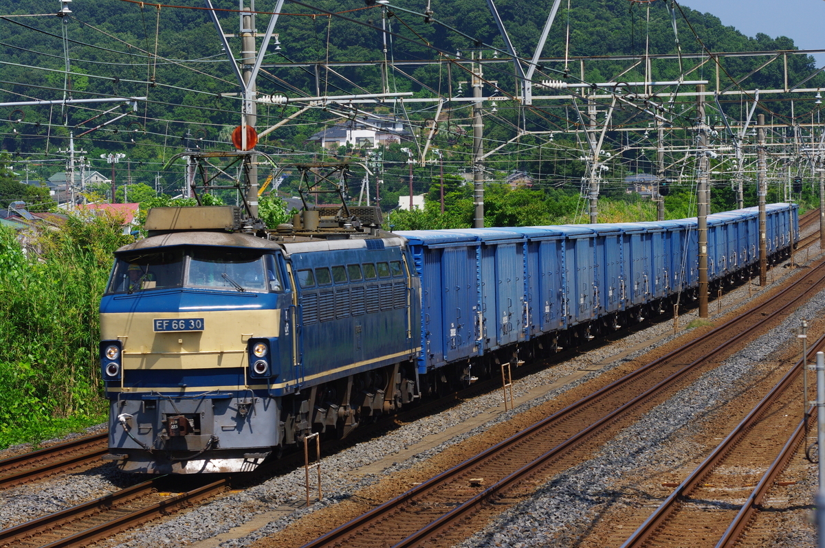 【3461ㇾ】　紙輸送貨物列車　ワム80000形　専用貨物列車　EF66-0　EF200　ゼロロク　27号機　ニーナ　平塚　大磯　二宮　茅ヶ崎　撮影地　東海道線　巨大ロール紙　