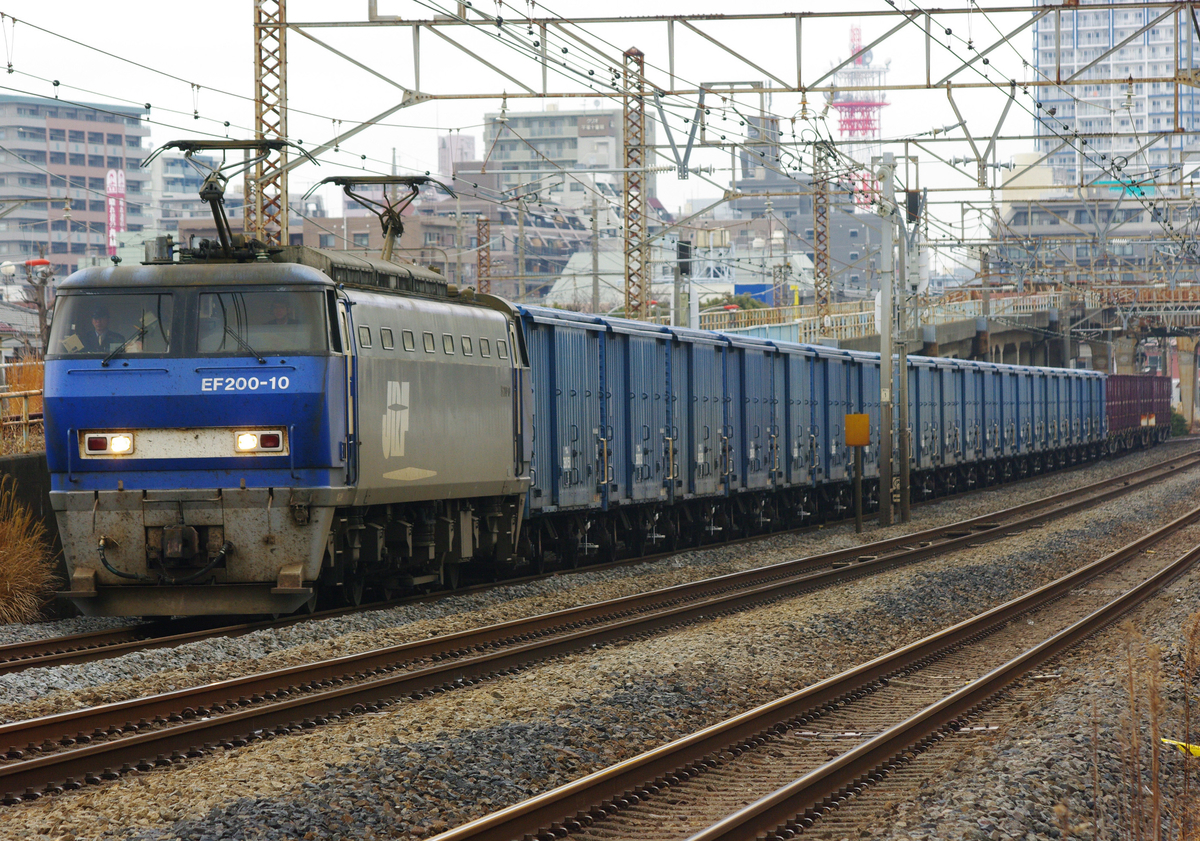 【3461ㇾ】　紙輸送貨物列車　ワム80000形　専用貨物列車　EF66-0　EF200　ゼロロク　27号機　ニーナ　平塚　大磯　二宮　茅ヶ崎　撮影地　東海道線　巨大ロール紙　