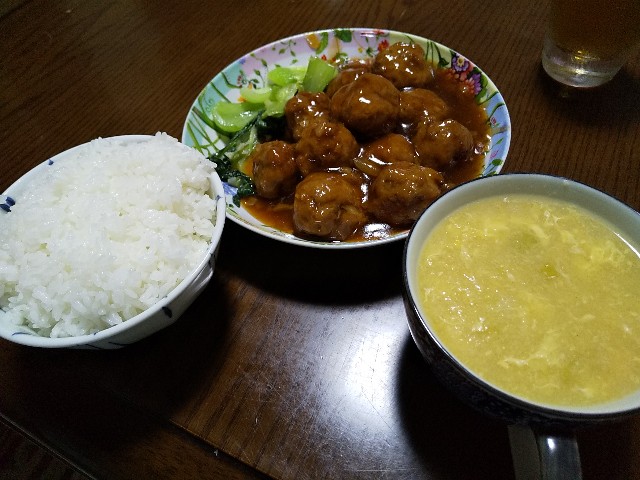 肉団子の甘酢あんかけ　中華風コーンスープ　中華料理　レシピ　おうちごはん　男の料理