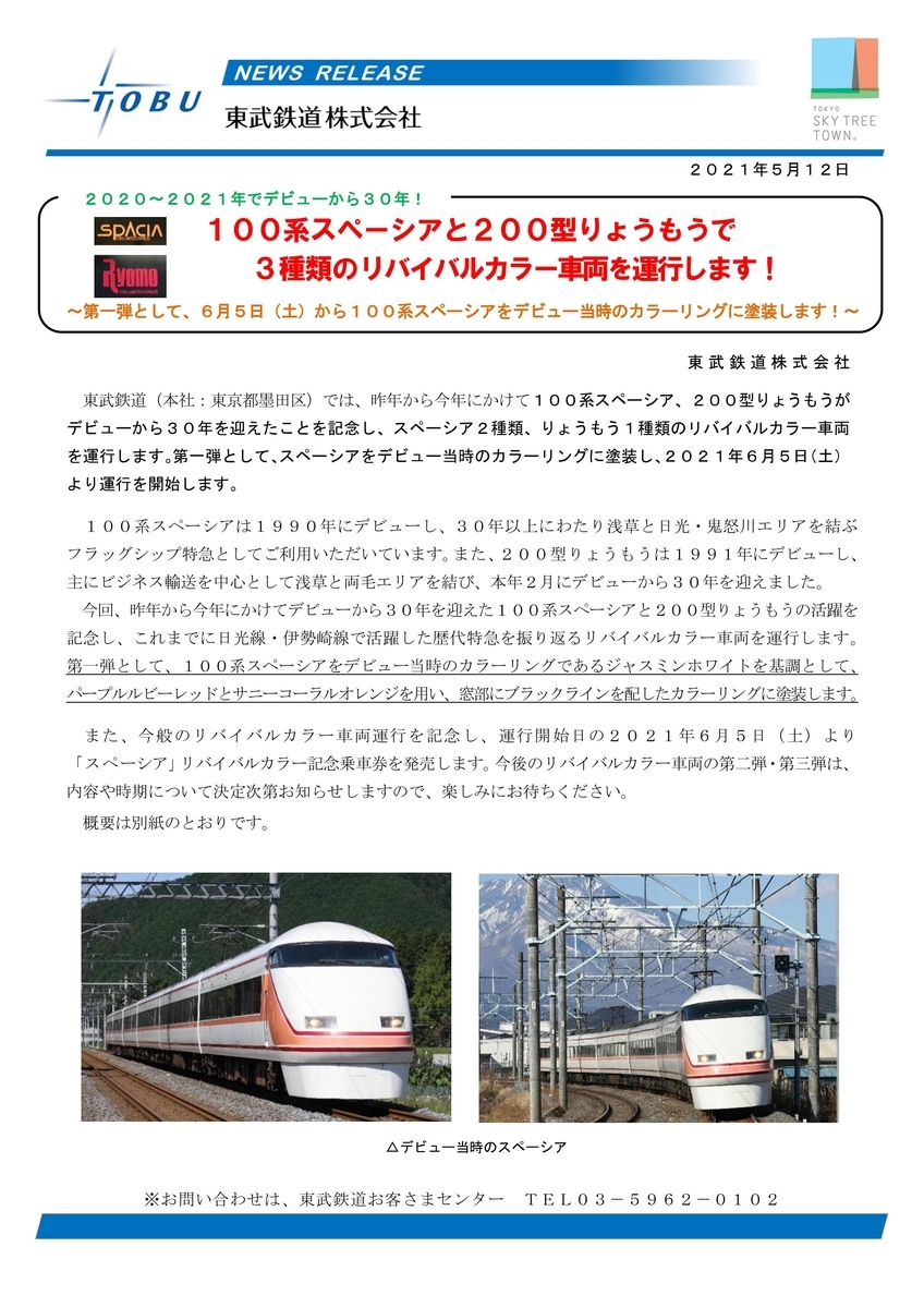 100系　1720系　1800系　200系　スペーシア　DRC　りょうもう号　リバイバル　リバイバルカラー　東武鉄道　東武特急