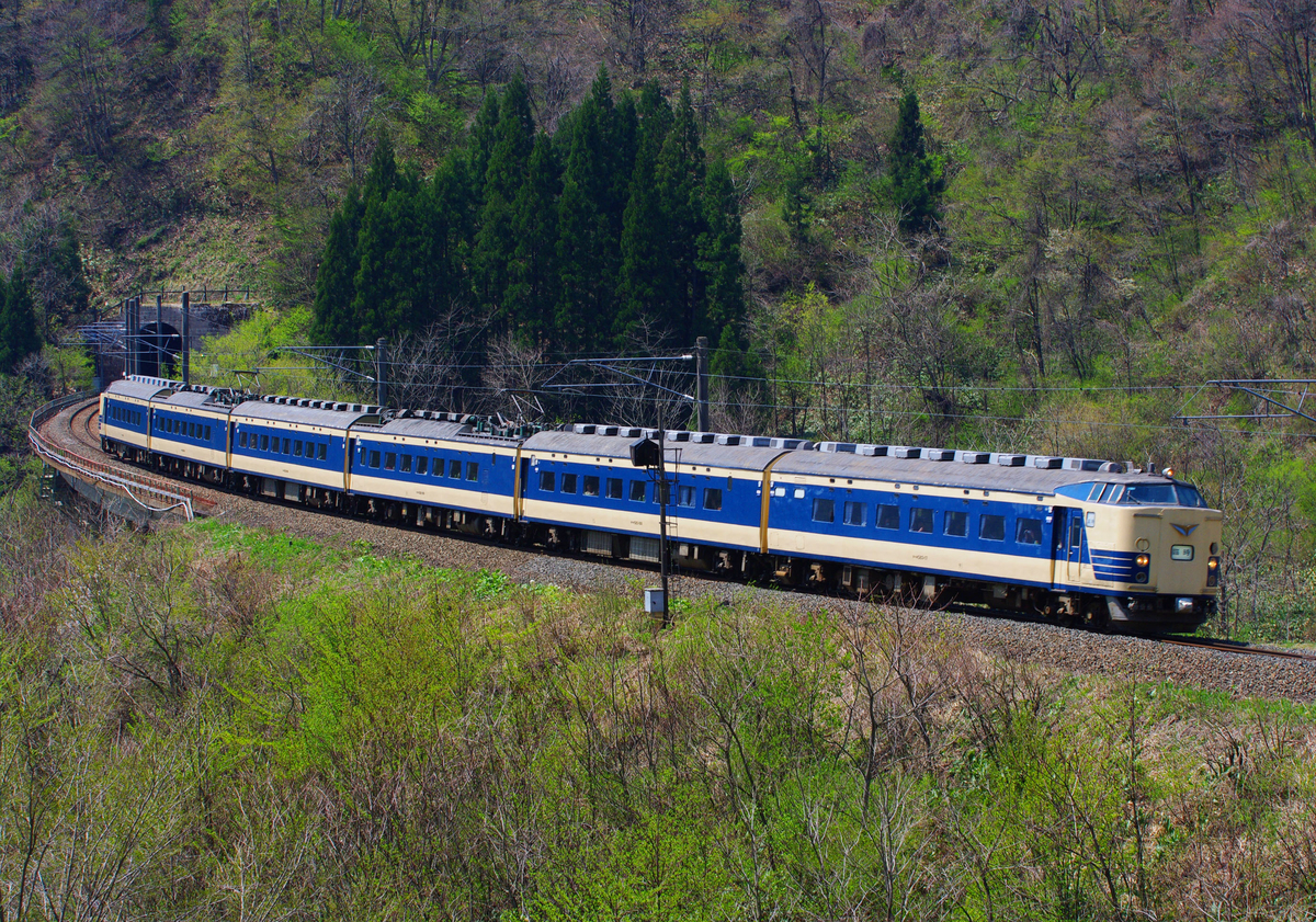 583系　秋田車　583系秋田車　臨時快速弘前さくらまつり号　秋田～弘前間　白沢　陣馬　弘前　石川　大鰐温泉　大館　下川沿　土崎　泉外旭川　秋田　奥羽線　奥羽本線　撮影地