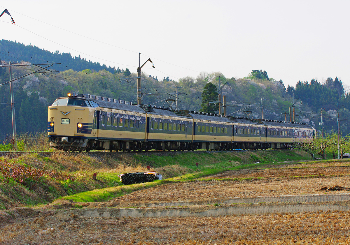 583系　秋田車　583系秋田車　臨時快速弘前さくらまつり号　秋田～弘前間　白沢　陣馬　弘前　石川　大鰐温泉　大館　下川沿　土崎　泉外旭川　秋田　奥羽線　奥羽本線　撮影地