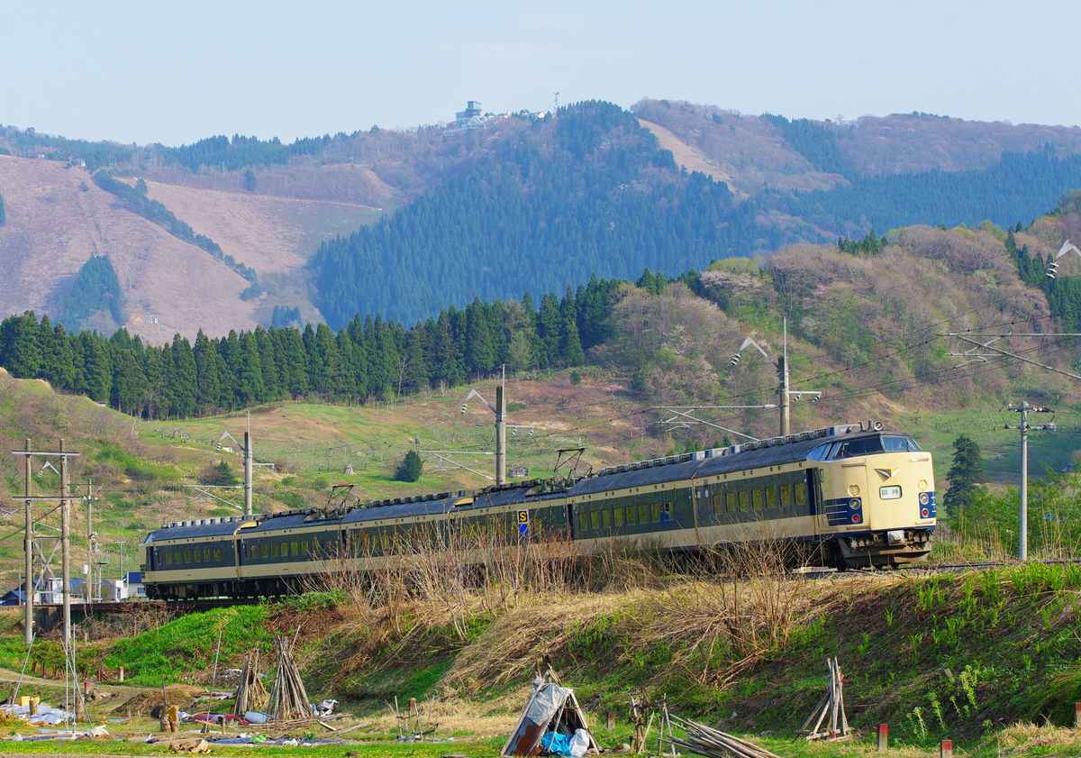 583系　秋田車　583系秋田車　臨時快速弘前さくらまつり号　秋田～弘前間　白沢　陣馬　弘前　石川　大鰐温泉　大館　下川沿　土崎　泉外旭川　秋田　奥羽線　奥羽本線　撮影地