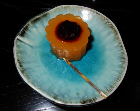 島根県鹿足郡津和野町後田口にある和食のお店「沙羅の木松韻亭」山菜つづり　琴　にんじんゼリー