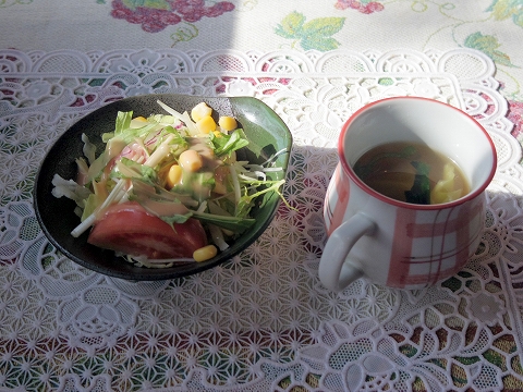 茨城県水戸市見川町にある洋食店「レストハウス時代屋」セットのサラダとスープ 茨城県水戸市見川町にある洋食店「レストハウス時代屋」セットのサラダとスープ