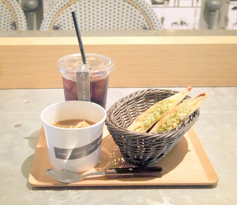 茨城県土浦市有明町にあるカフェ「SLOW JET COFFEE Cookie　スロー ジェット コーヒー クッキー」スープ＆ホットサンドセット（タマゴサンド）