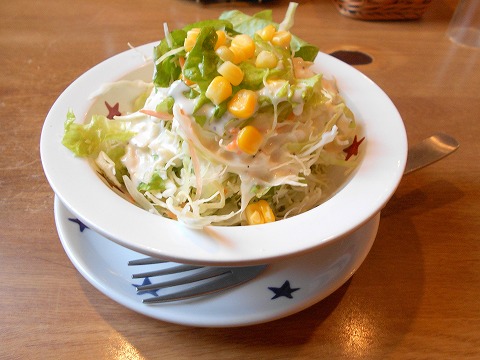 埼玉県春日部市大沼２丁目にあるステーキ、ハンバーグの「ステーキのどん  春日部店」セットのサラダとライス