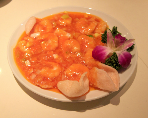 神奈川県横浜市中区山下町にある中華粥専門店「謝甜記 貮号店」小海老のチリソース煮 ー乾焼蝦仁ー