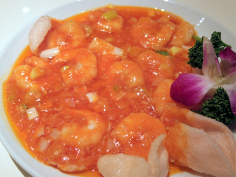 神奈川県横浜市中区山下町にある中華粥専門店「謝甜記 貮号店」小海老のチリソース煮 ー乾焼蝦仁ー