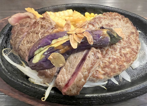 東京都墨田区東向島5丁目にあるステーキ、ハンバーグの「金屋 肉マル食堂」サーロインステーキ&ハンバーグ