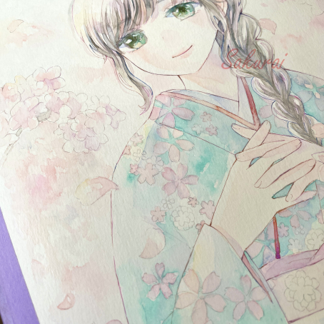 作品紹介｜桜と和服少女｜透明水彩メイキング - サクライ ブログ