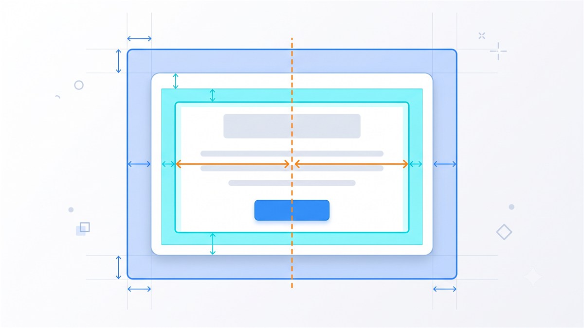 Web UIカードの外側の余白、内側の余白、中央揃えを色分けした図