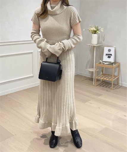 LEJA】アームカバー付マルチウェイオフショルダーリブニットワンピース