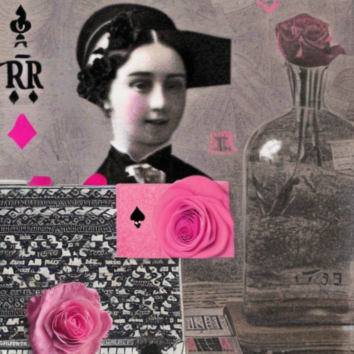 言葉と花の魔法のコラージュ - Pink and black collage