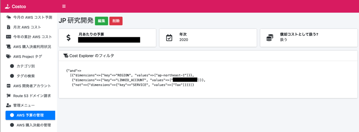Costco に入力された日本の研究開発にかかる予算
