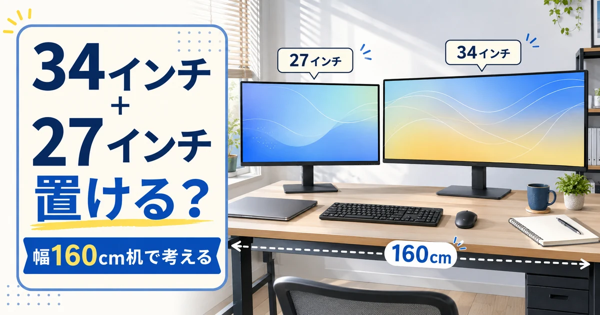 34インチウルトラワイド＋27インチは160cm机に置ける？実寸で検討