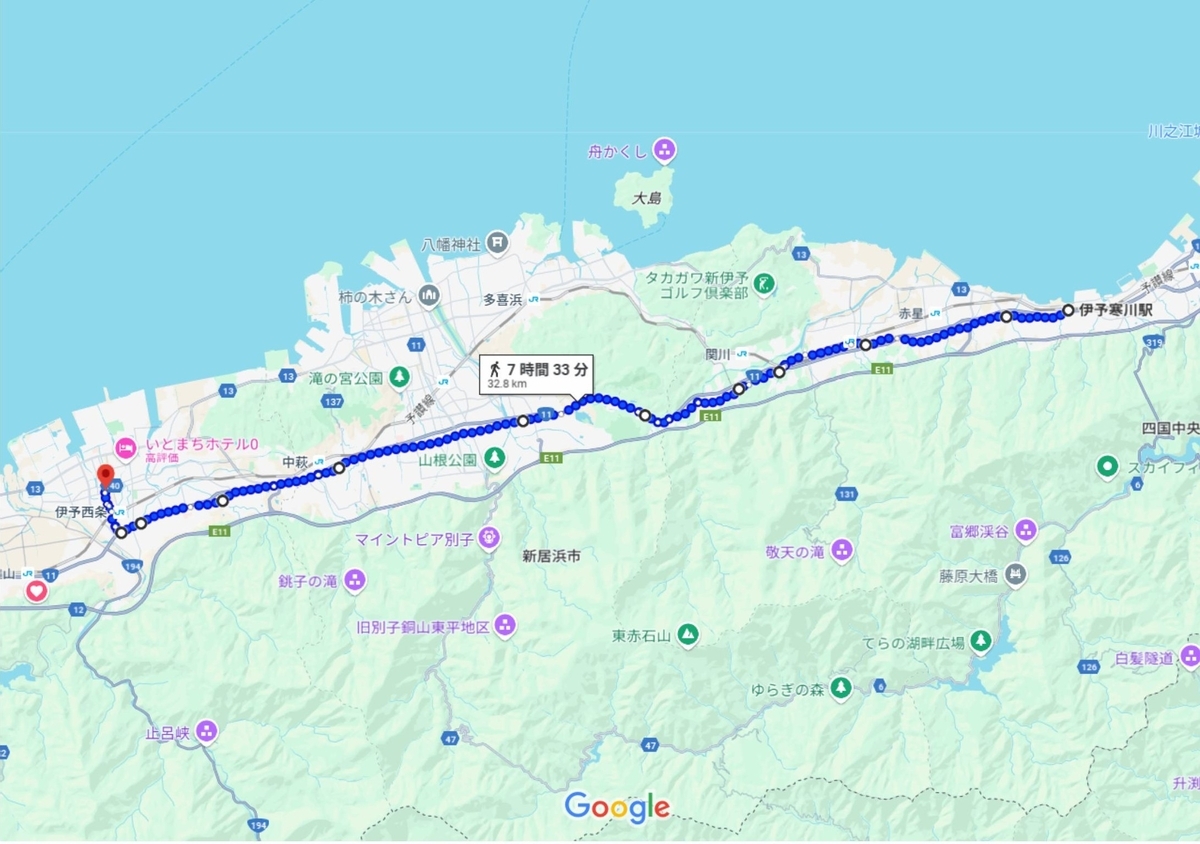 １０日目：伊予寒川駅～西条市内コインパーキング - 車中泊の歩き旅