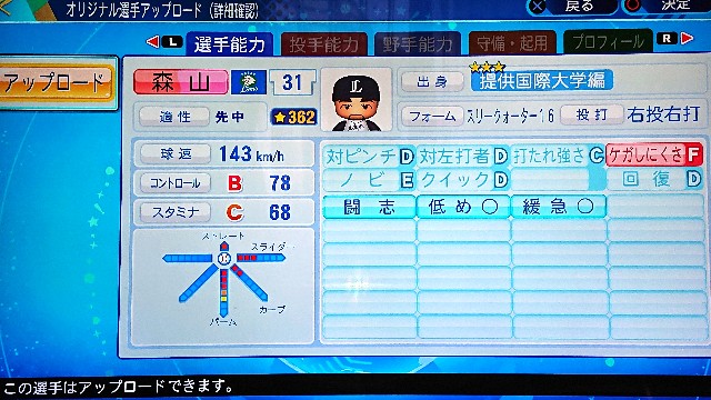 パワプロ 森山良二 ドラフト用 M Siのパワプロ高校
