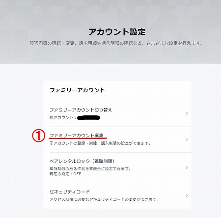 ファミリーアカウント編集の項目