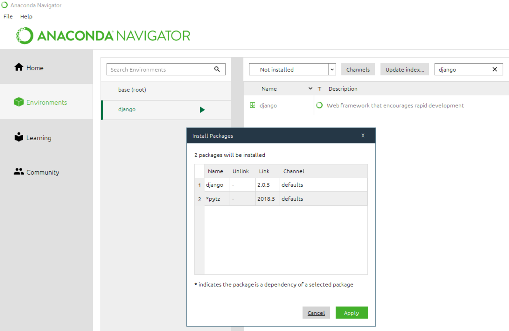 Anaconda Navigatorでdjangoをインストールする Mudamon S Diary