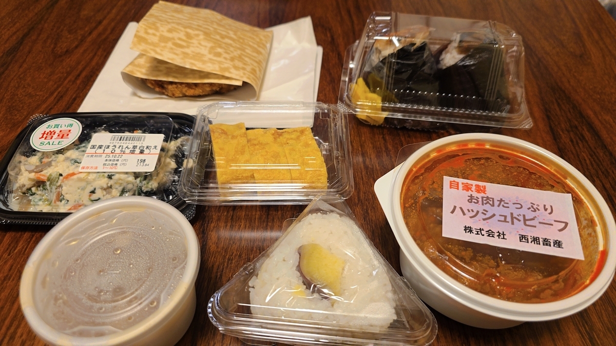 素泊まり宿の部屋で広げた豪華な夕食