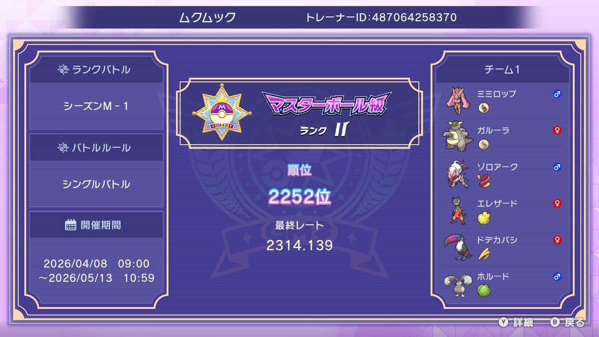 ノーマル統一レート（最高2433最終2314) - mukku__0402のブログ