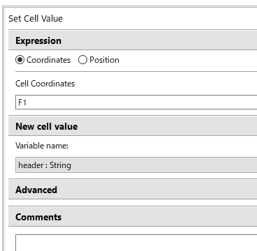 Set Cell Valueアクションの設定の絵