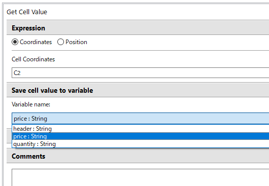 f:id:mutable_yun:20191109172141p:plain C2セルの値をpriceと言う変数に入れる設定をする瞬間の画像