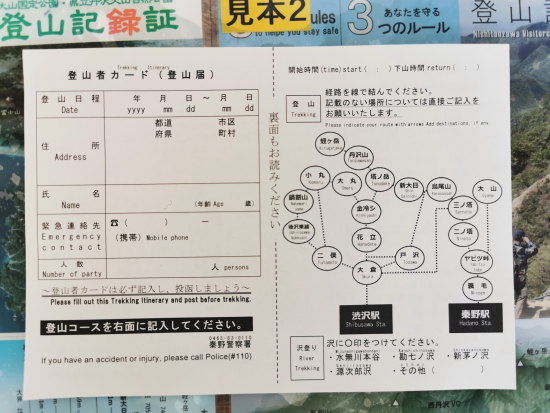 登山届（登山者カード）を提出