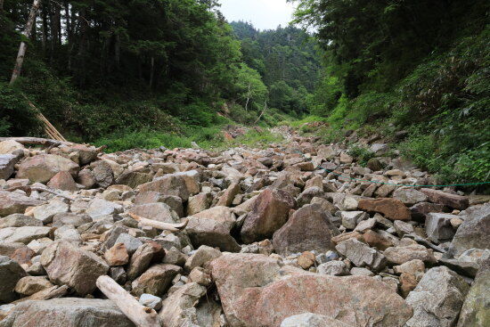 大きな岩で埋め尽くされた沢
