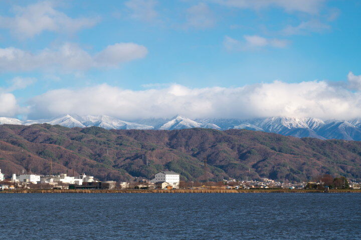 霧訪山：諏訪湖越しの八ヶ岳