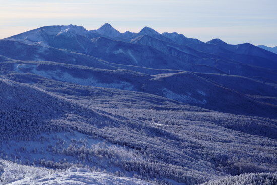 上の写真の一番左の二こぶの山が天狗岳