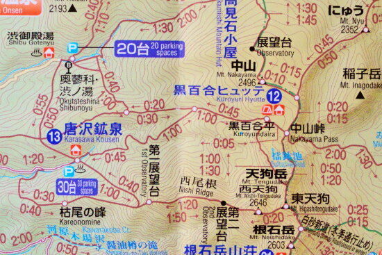 天狗岳のコース（八ヶ岳アルペンナビのパンフレットより）