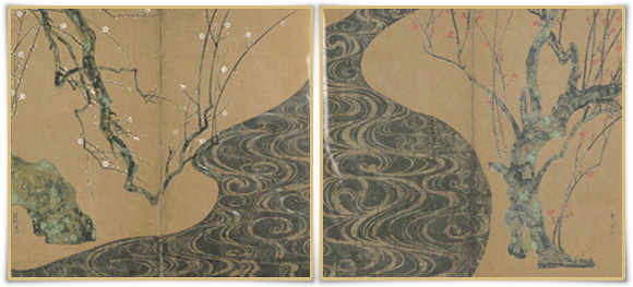 尾形光琳：紅白梅図屏風（色紙）