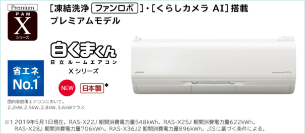 2,019年の新機種日立のエアコンRAS-X25J