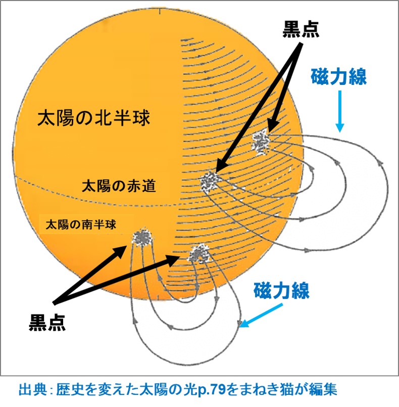 太陽の黒点と磁力線