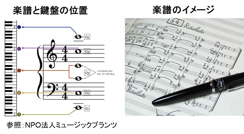 楽譜と鍵盤の位置関係は記譜法で論理的に決まっている