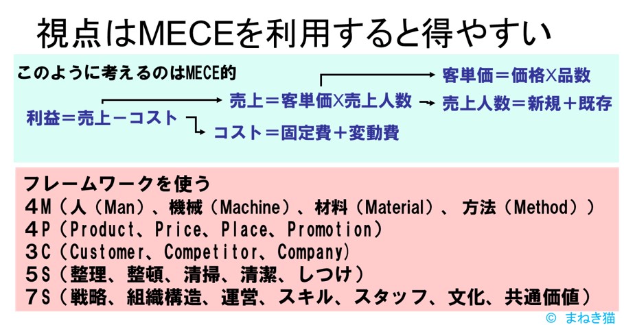 視点はMECEやフレームワークを利用すると得やすい