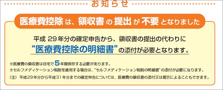 医療費控除は領収書の添付が不要に