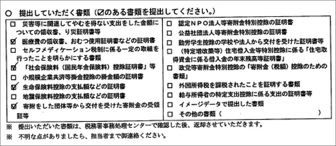 税務署の保管されている書類の提出資料の部分