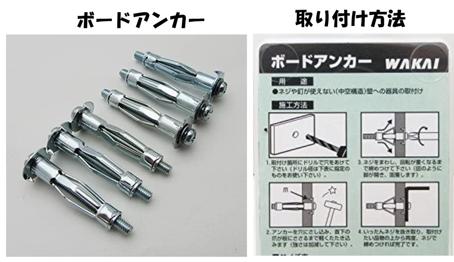 ボードアンカーの写真と取り付け方法