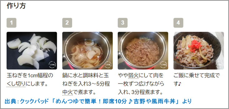 １－３－牛丼の作り方の手順