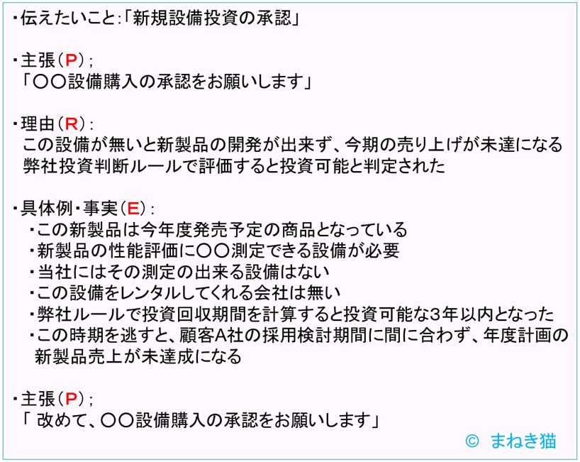 ３－３－PREP法の事例ー新規設備投資の承認