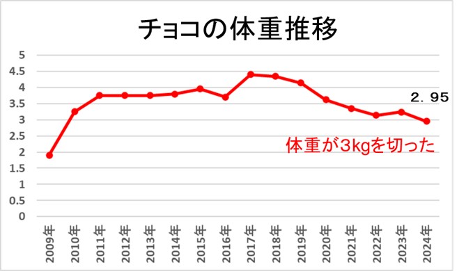 １－１－チョコの体重推移１５歳３kgを切る