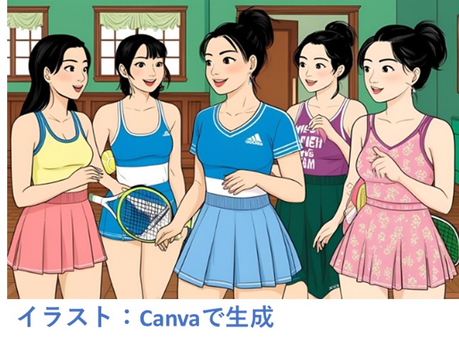 １－１－談笑しながら入室してくるテニスウェアの女性達