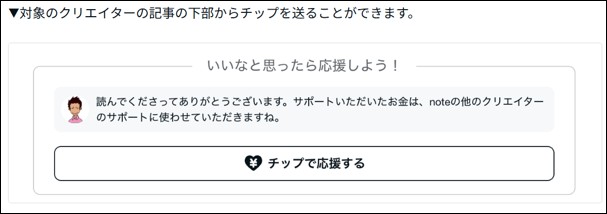 ２－３－noteの金銭応援の機能ーチップ